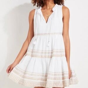 White Sleeveless Dress with Tan Accents